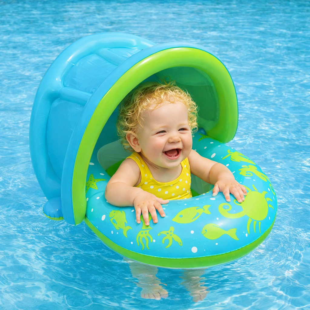 Boia Infantil Tipo Bote Inflável Com Cobertura 6 A 18 Meses - Azul/Rosa