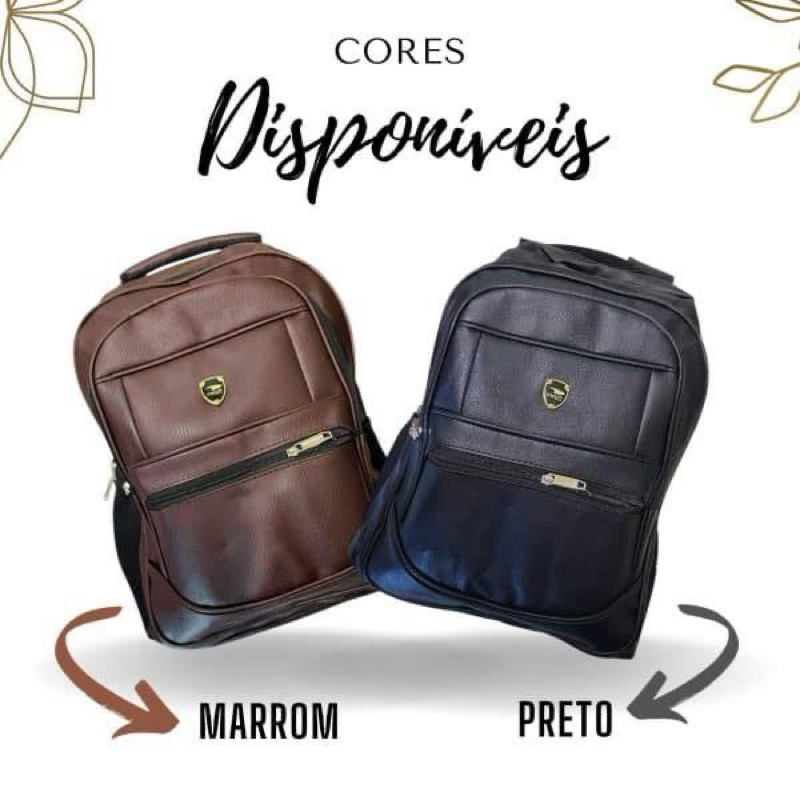 Mochila Bolsa De Couro Juvenil Masculina Reforçada Escolar Marrom Preto Básico Resistente Passeio Faculdade Trabalho