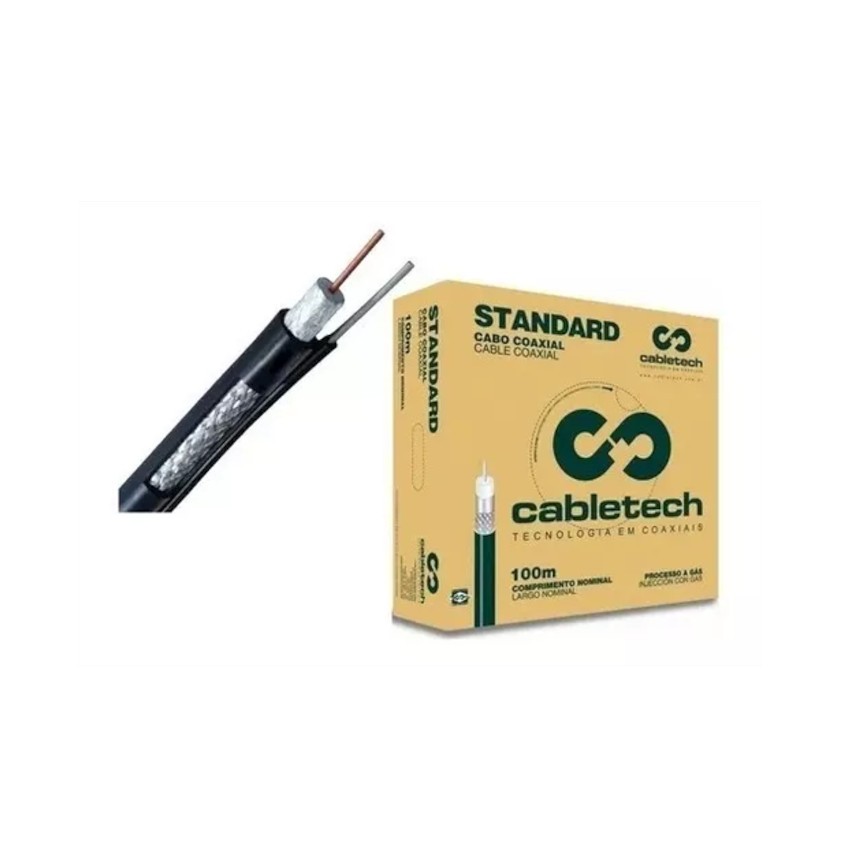 Cabo Coaxial Rg6 Com Mensageiro 100 Metros Preto Cabletech