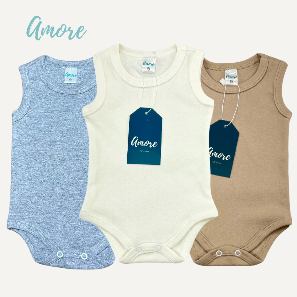 Roupa de Bebê Body Regata Kit com 3 Amore Verão Calor Neutro Fresquinho Menina M