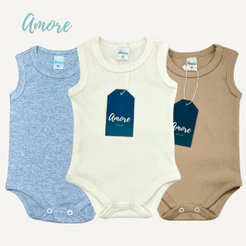 Roupa de Bebê Body Regata Kit com 3 Amore Verão Calor Neutro Fresquinho Menina Menino 100% Algodão
