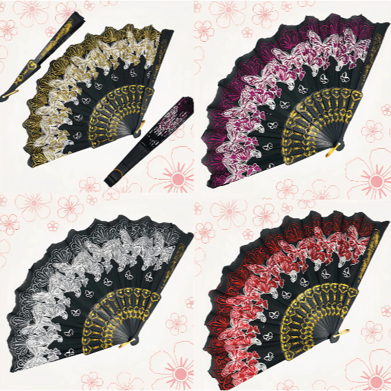 KIT 6/12 PCS Leque  Luxo com Decoração Brilho para Abanar Borboleta