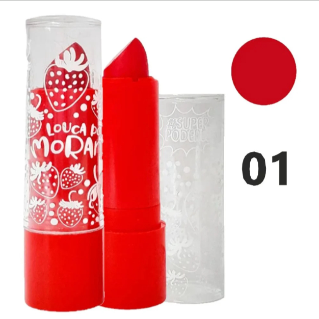 Kit 2 Batons Louca por Morango Super Poderes – Cor Intensa, Hidratação e Aroma Irresistível 🍓💄