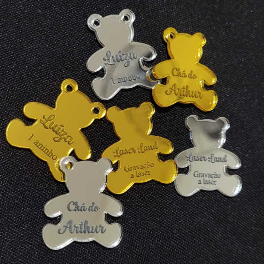 TAG URSO PERSONALIZADA COM NOME EM ACRÍLICO ESPELHADO / ETIQUETA DECORATIVA/ APLIQUE TAGS URSINHO em Oferta na Shopee