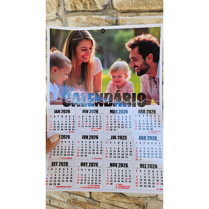 Calendário de Parede Personalizado com Foto - 2026 – Papel Fotográfico 230g Laminado em Oferta na Shopee