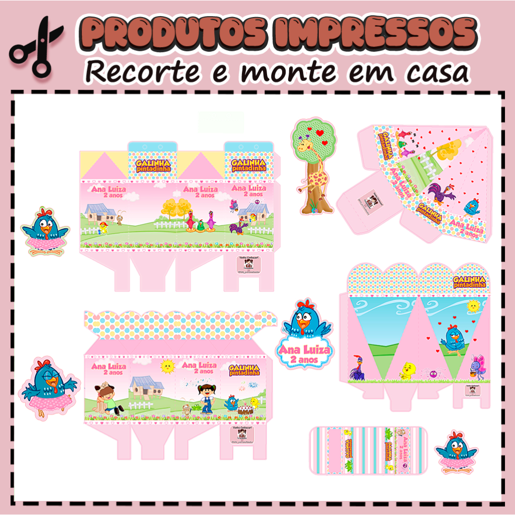 25 Caixinhas Personalizadas Kit festa infantil Tema Galinha Pintadinha Rosa Aniversário Lembrancinhas