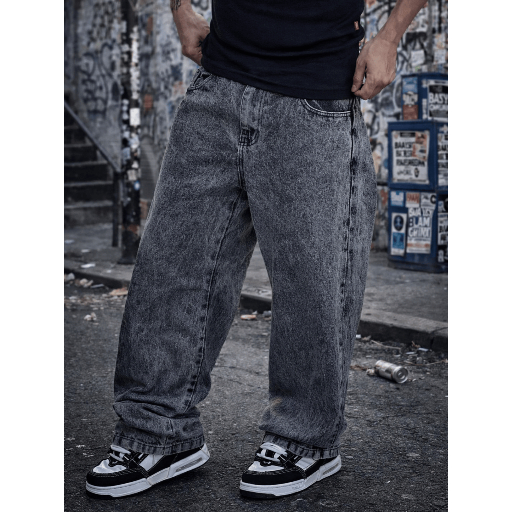 Calça Balão Reta Jeans Masculina Bag Boca Larga Streetwear
