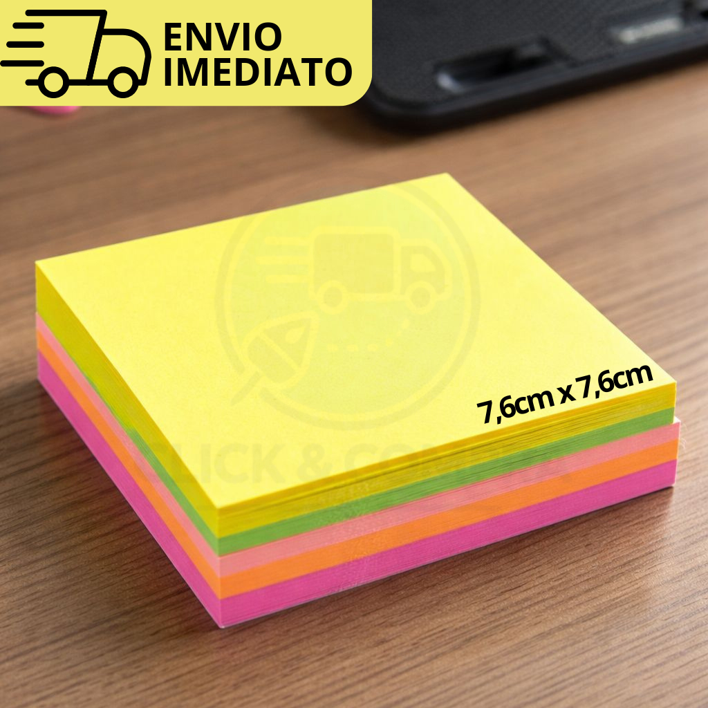 Bloco de Notas Adesivo 76x76mm Colorido 100 Folhas para Anotações e Recados em Oferta na Shopee
