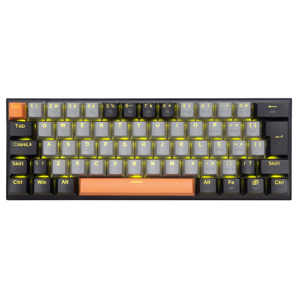 Teclado Mecânico ABNT2 com Ç E-YOOSO Z11 61 Teclas Switch Vermelho Silencioso Hot Swap Iluminação Amarela USB