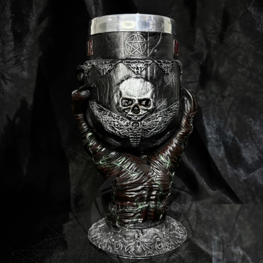 Cálice/Taça Mão Baphomet Solve Coagula Mariposa Caveira Esotérico
