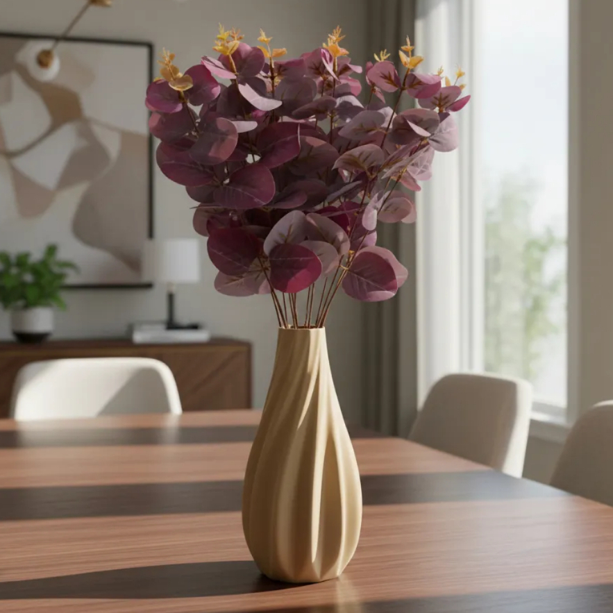 Eucalipto Flor Artificial + Vaso Ondulado 21 cm Sala Mesa Jantar em Oferta na Shopee