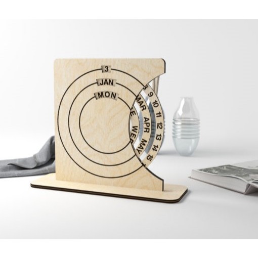 Calendário Perpétuo de Mesa em MDF - Organizador de Datas Minimalista, Calendário de Madeira Giratório Interativo, Decor