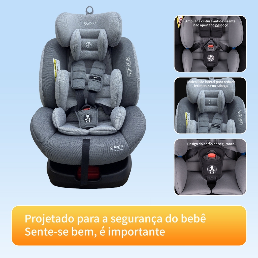 Cadeirinha Infantil Para Automóvel, Com Rotação De 360°, Segura E Confortável, Com Cinto De Segurança De Cinco Pontos.