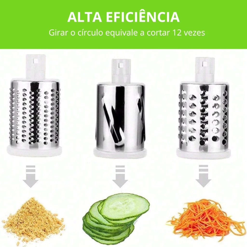 Ralador Fatiador Manual de Leguminosas Giratório Multiuso Inox 3 em 1