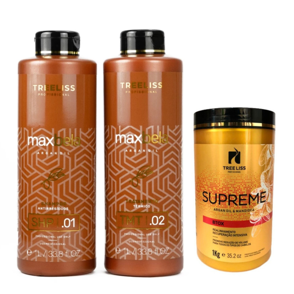 PROGRESSIVA + BTOX KIT MAX BELA (ATIVO 1L + SHAMPOO ANTI-RESÍDUO 1L) + BTOX SUPREME MANDIOCA 1 KG