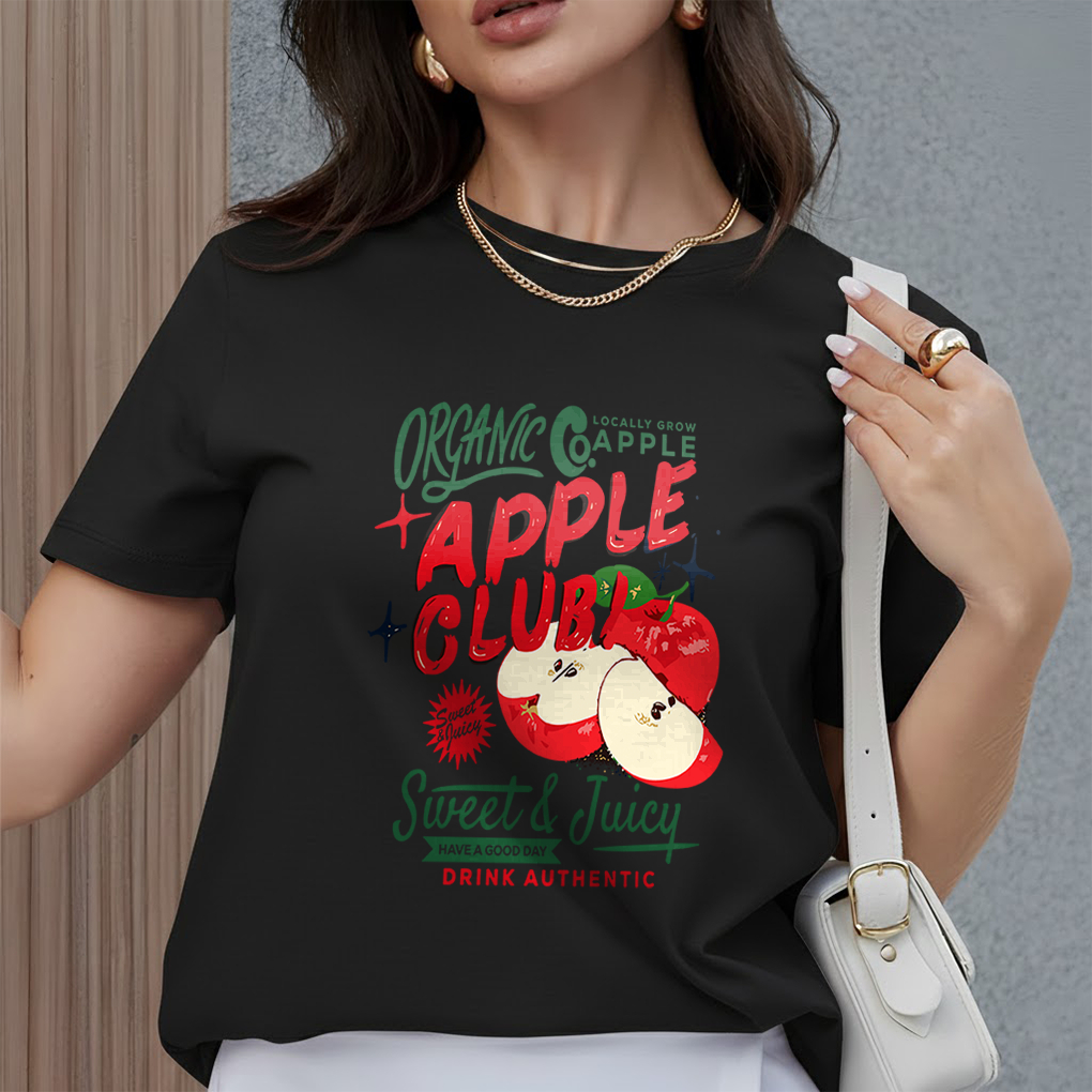Camiseta Feminina Estampa Apple Club Sweet & Juicy Algodão Casual Moda Verão