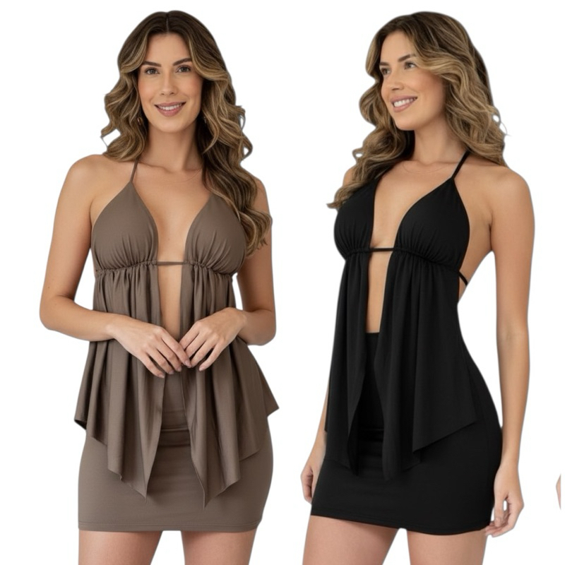 Conjunto Cropped e Saia Malibu em Oferta na Shopee