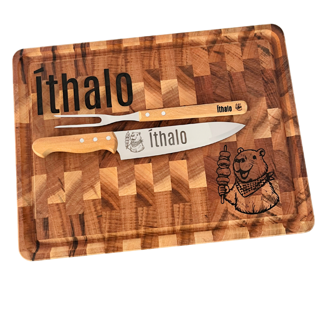 Tábua Churrasco Tramontina 45x34 Personalizada C/ Garfo Faca Madeira Invertida em Oferta na Shopee