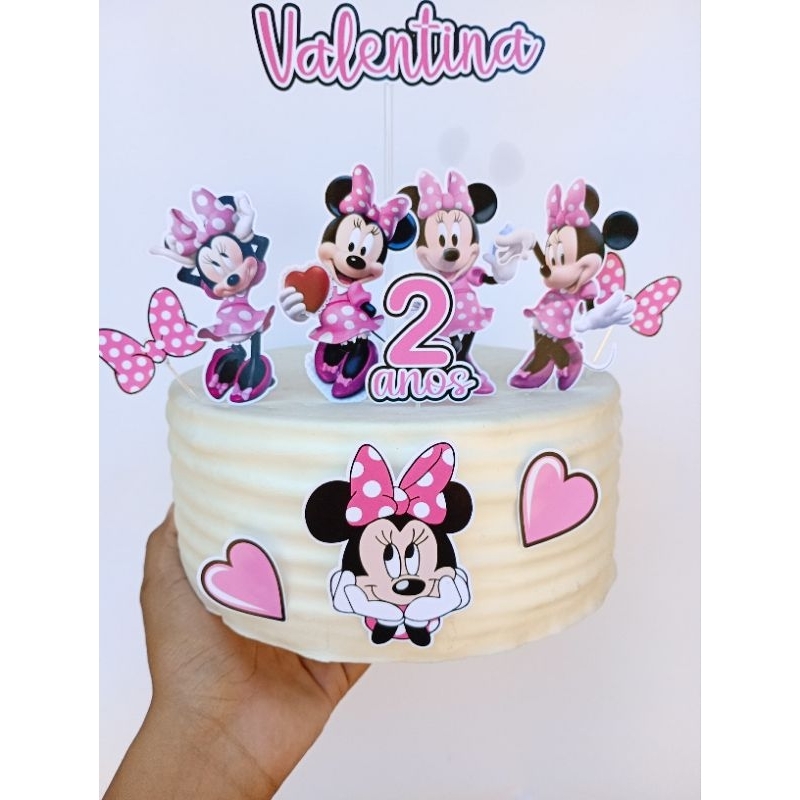 Topo de bolo minnie rosa, aniversário minnie, festa minnie, topo de bolo menina