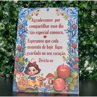PLAQUINHA DE MESA BRANCA DE NEVE AZUL CENTRO DE MESA BRANCA DE NEVE BABY
