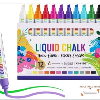 Giz Líquido Marcadores Premium com 6/ 12 Cores Ponta Reversível 2 em 1 Alto Rendimento Não tóxico em Oferta na Shopee