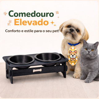 Comedouro Duplo  Elevado Pet Suspenso para Cachorro e Gatos 2 Tigelas de Plástico Antifundos  Preto em Oferta na Shopee