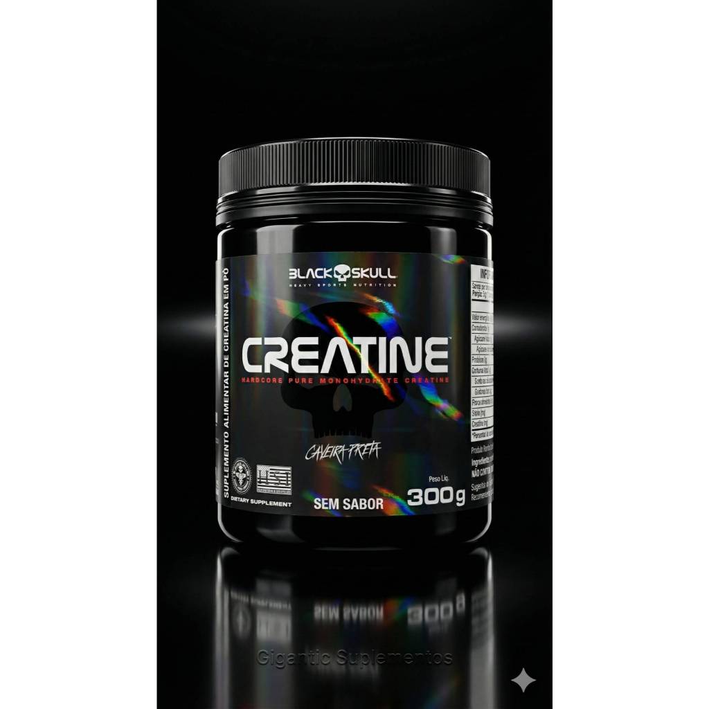 Black Skull Creatina Monohidratada Caveira Preta 300g Força e Desempenho no Treino