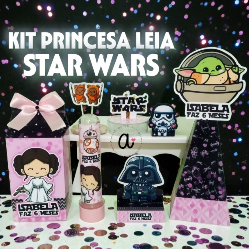 Kit personalizado | Mesversário Aniversário Princesa Leia | Star Wars | Star Wars rosa menina