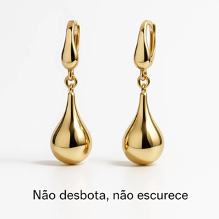 Brinco Gota Dourado Longo Elegante Não Escurece Não Desbota Hipoalergênico em Oferta na Shopee