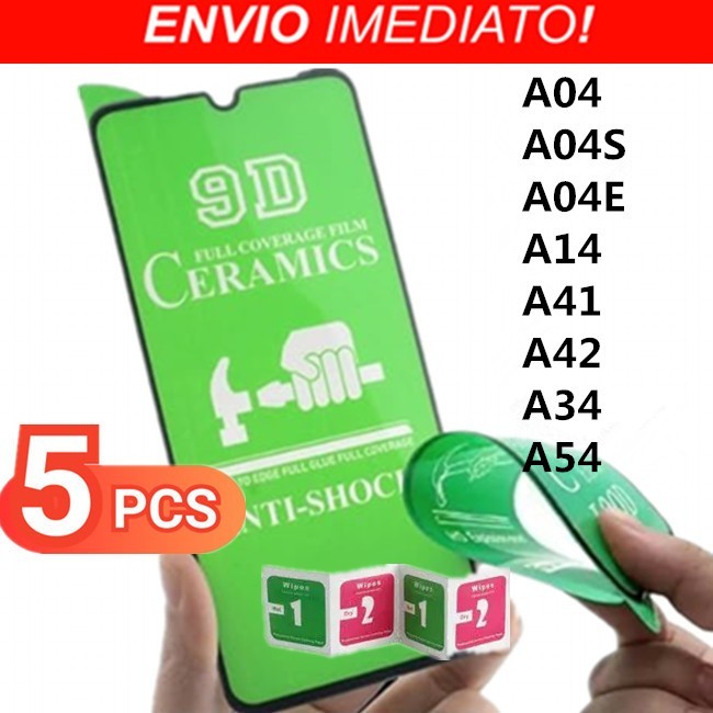 KIT Com 5 Película Cerâmica 9D 3D Samsung Gel Hidrogel Flexível A04 A04S A04E A14 A41 A42 A34 A54