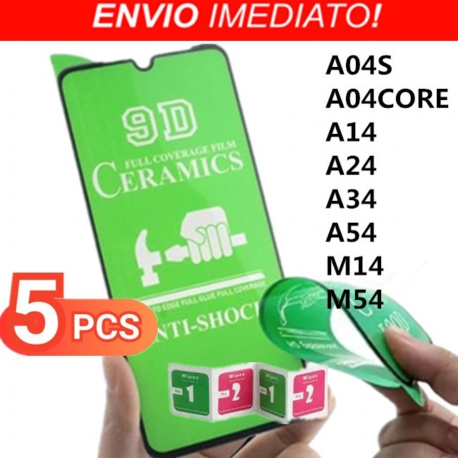 KIT 5 Pelicula Cerâmica 3D 9D Para Samsung Galaxy A04S/A04 CORE/A14/A24/A34/A54/M14/M54 Protetor de Tela Cobre Ela Toda