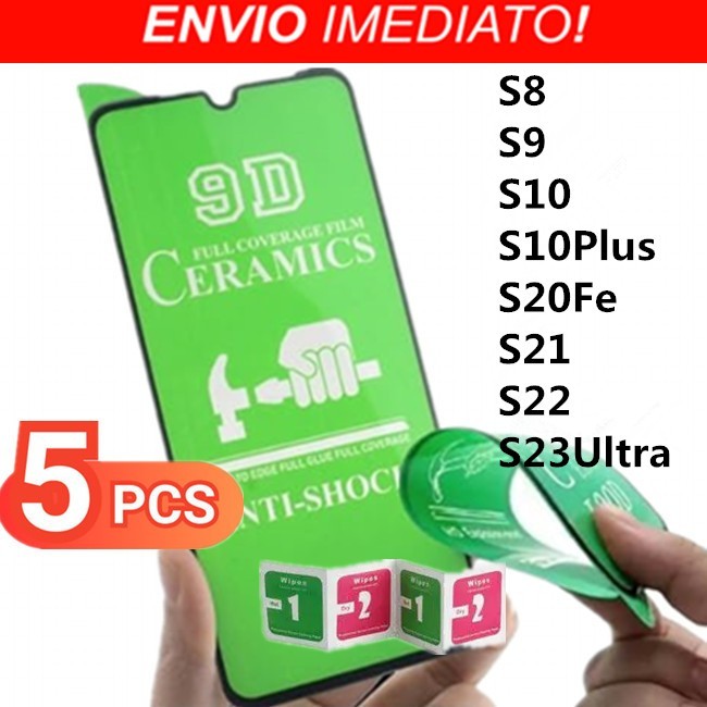 KIT 5 Película De Cerâmica 3D/9D Para Samsung Galaxy S8 S9 S10 S10 Plus S20 Fe S21 S22 S23 Ultra