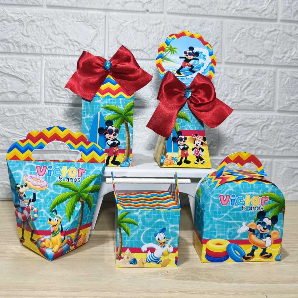 Kit Personalizados caixinhas MICKEY POOL PARTY DO MICKEY  Lembrancinhas aniversário-Festa PEGUE E MONTE