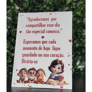 PLAQUINHA DE MESA BRANCA DE NEVE BABY E OS ANÕES CENTRO DE MESA BRANCA DE NEVE BABY