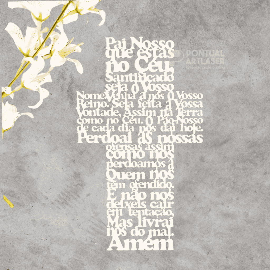 Painel Decorativo Pai Nosso em MDF Branco 15x25cm – Corte a Laser