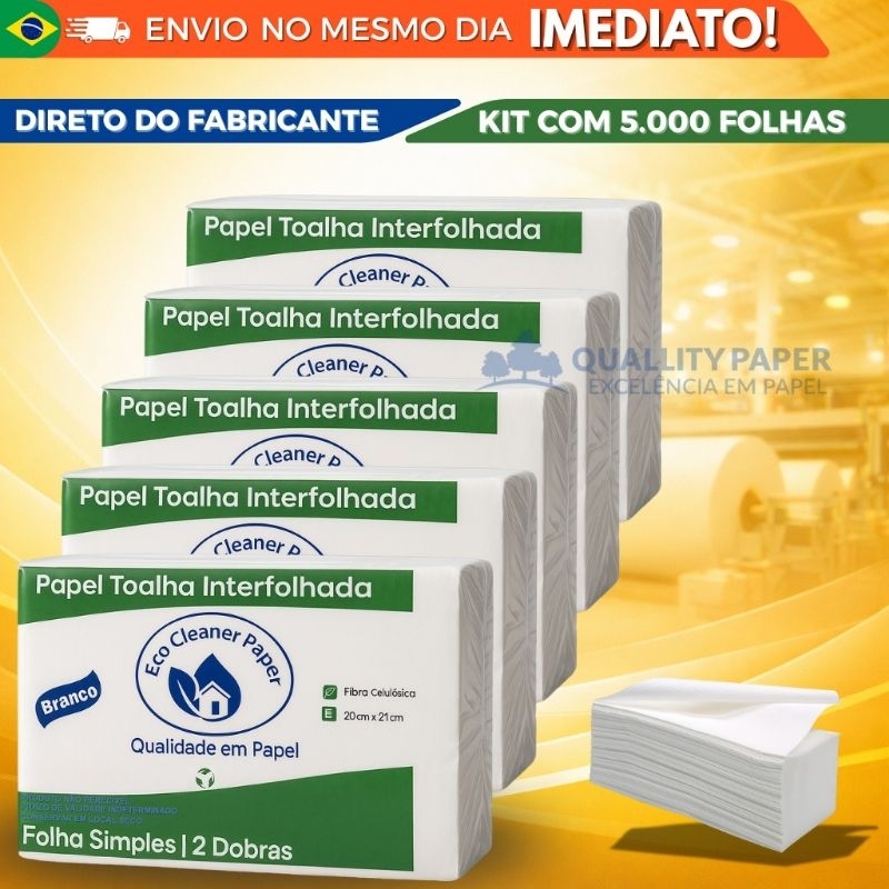 5 Pacotes Papel Interfolha Branco 2 dobras papel interfolhado