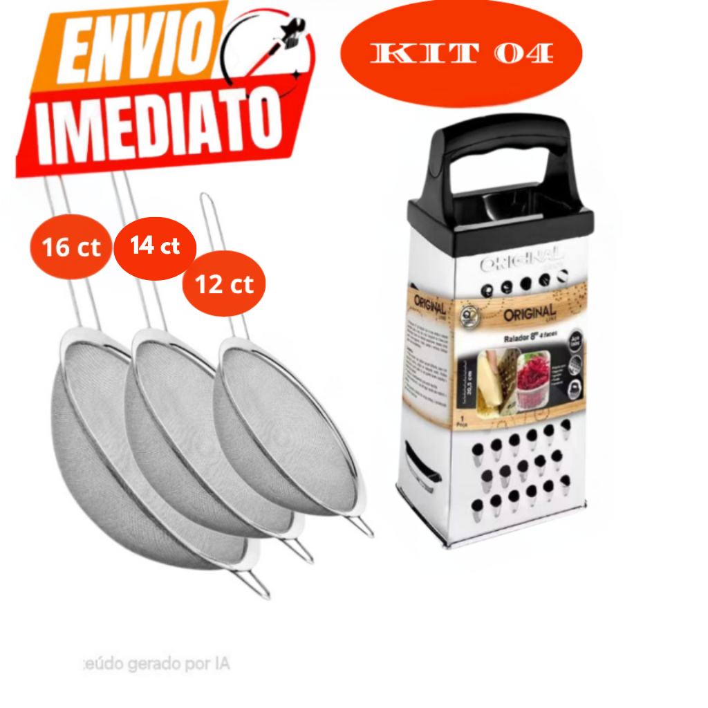 Kit 04, 03; 02 UNIDADES. Peças  Ralador Peneira Inox  Casa Cozinha Buffet Lanchonete Cantina