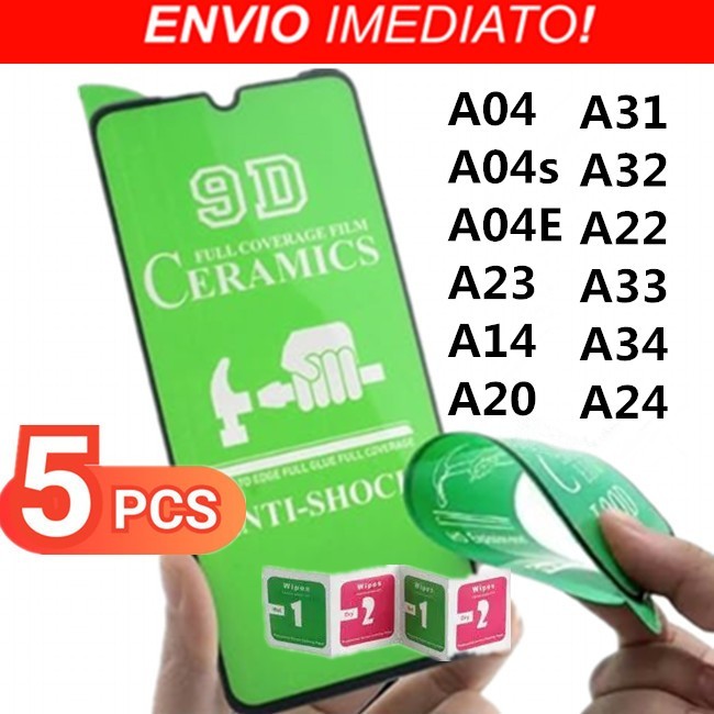 Kit 5 Película De Gel Hidrogel Cerâmica 3D Flexível Samsung Galaxy A04 A04s A04E A23 A14 A20 A31 A32 A22 A33 A34 A24