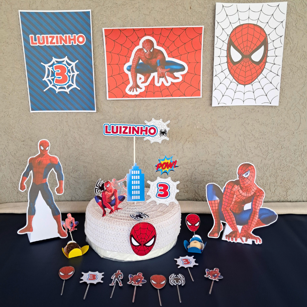 Kit Festa Homem Aranha Personalizado Só um bolinho Aniversário Mesversário Decoração Infantil