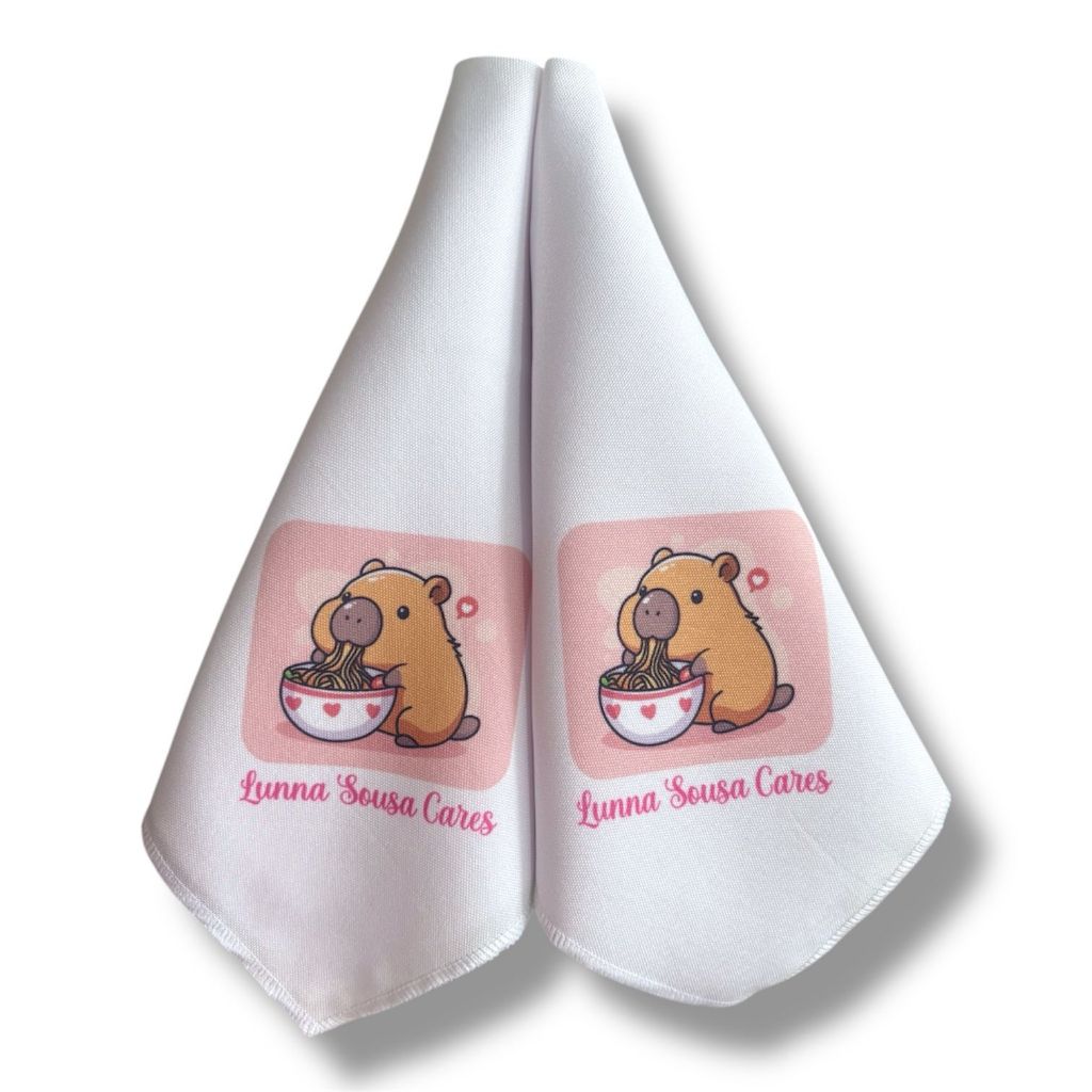 04 Guardanapos em tecido de oxford BRANCOS personalizados  - Escolar c/ nome personalizado. 35 x 35