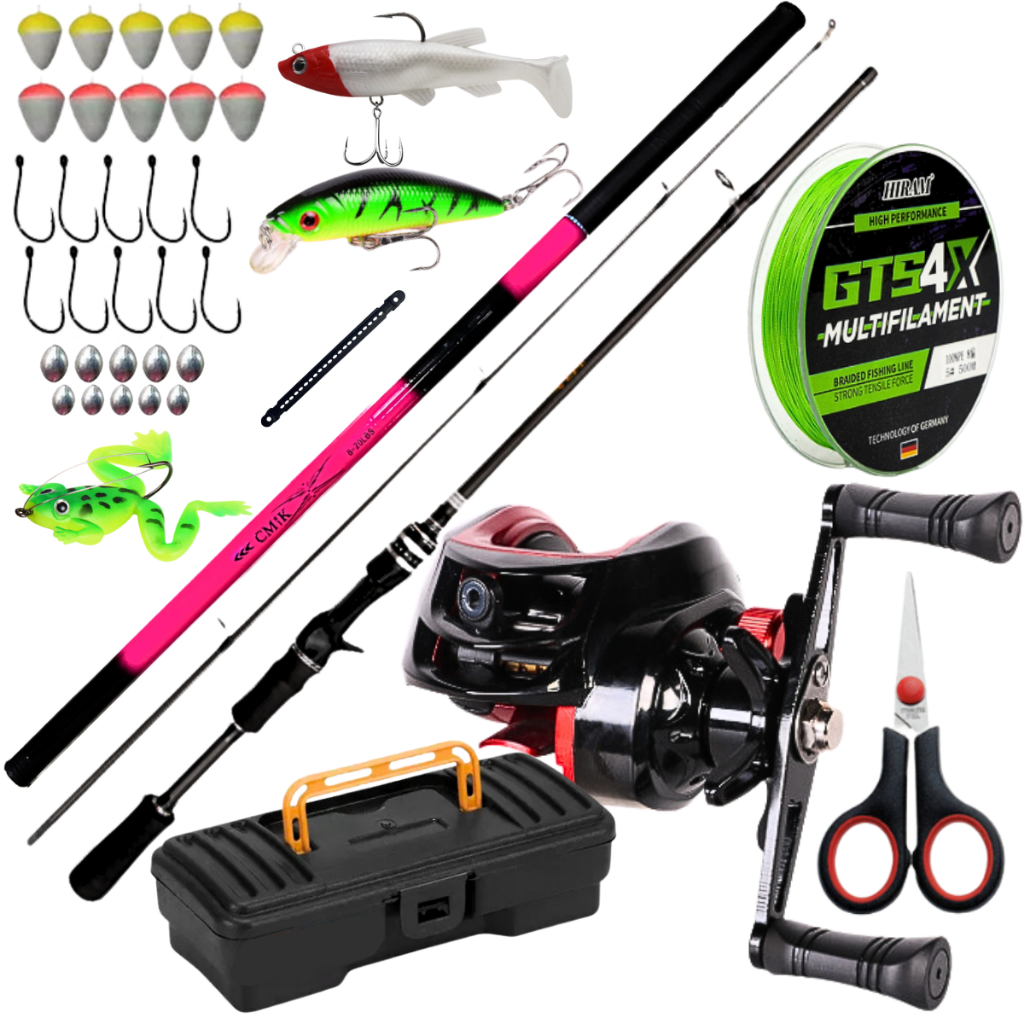 Carretilha De Pesca Vara Fibra de Carbono Isca Artificial Linha Multifilamento Kit Pesca Mar Anzol