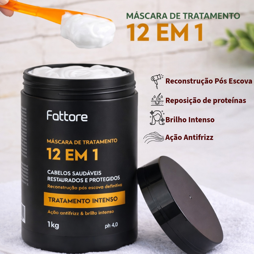 Fattore Máscara de Tratamento 12 em 1 1KG – Reconstrução, Força e Brilho