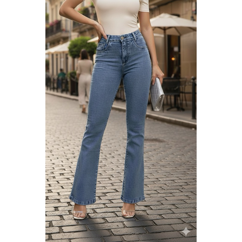 Calça Jeans Feminina Flare Cintura Alta Tecido Encorpado Caimento Perfeito Elegante em Oferta na Shopee
