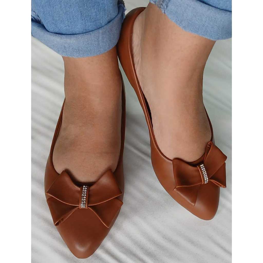 Sapatilha Feminina marron caramelo laço bico moda casual confortável verão antiderrapante dia a dia em Oferta na Shopee