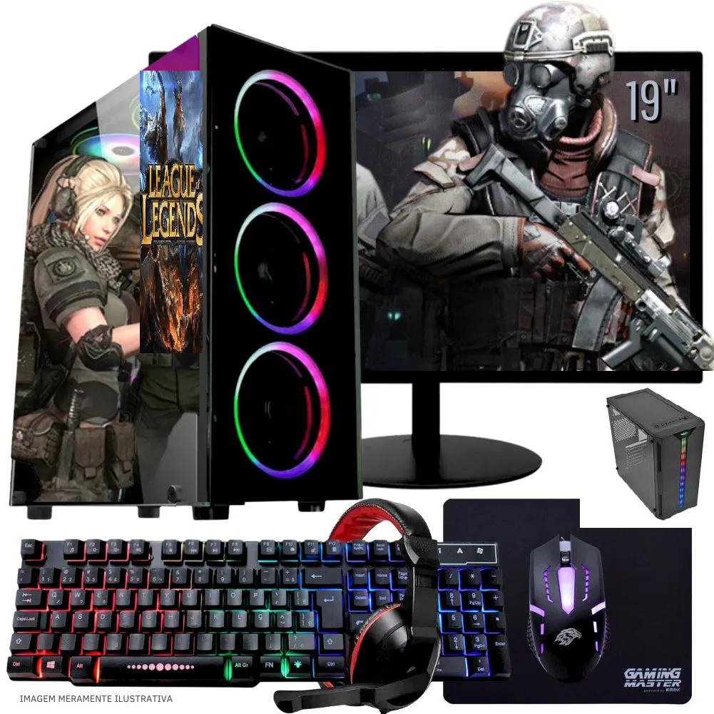 computador gamer i5 8g barato ssd128g+hd500 video gt610 2g monitor 19' auocad et2 cs LOL mine Roblox