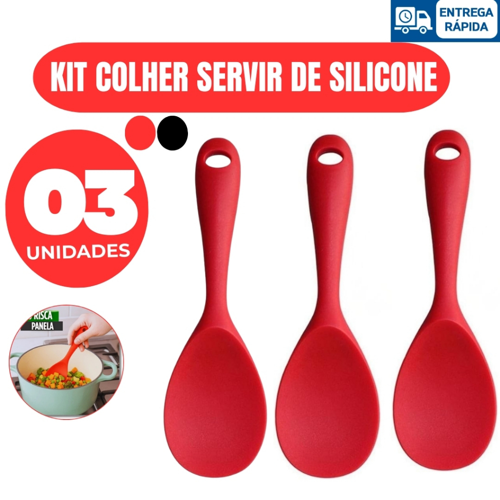 Conjunto de Colher de Arroz de Silicone 21 CM Cabo Curto