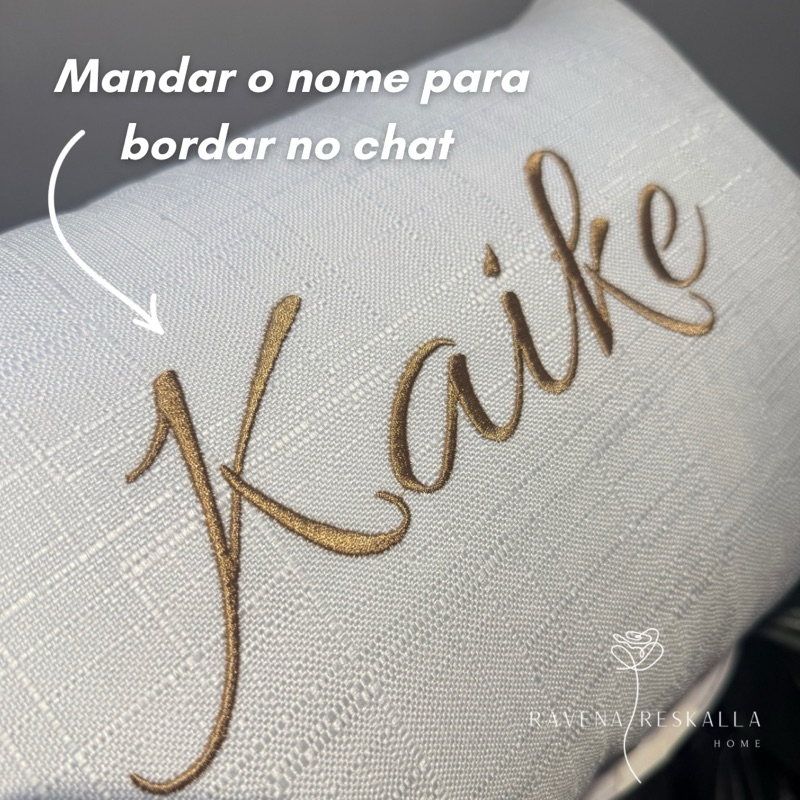 Almofada Com Enchimento Bordada Personalizada Nome Baguete 50x30 Linho Veludo Cama Posta em Oferta na Shopee
