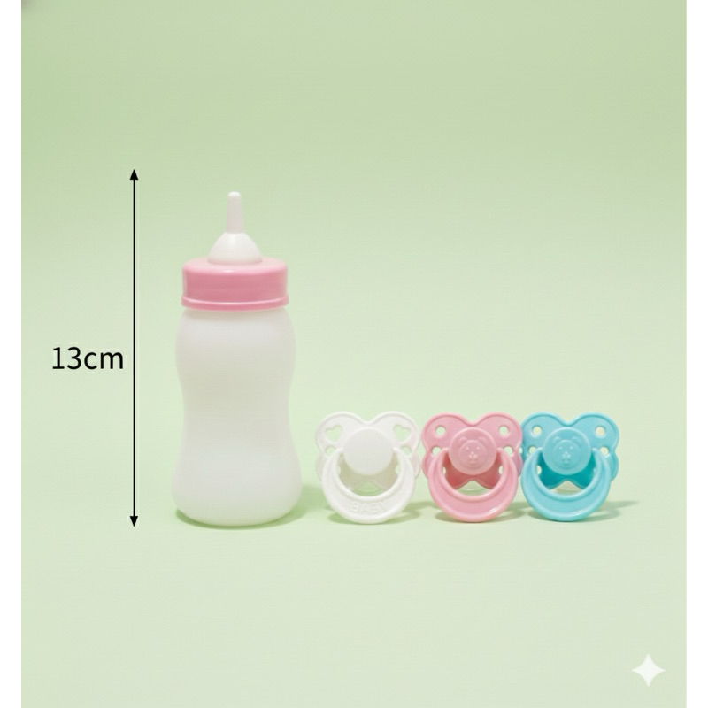 Mamadeira com 3 Chupetas  Boneca Reborn Bico Palito  | 1 chupeta rosa mini/ 1 chupeta mini azul + 1 brancaCoração em Oferta na Shopee