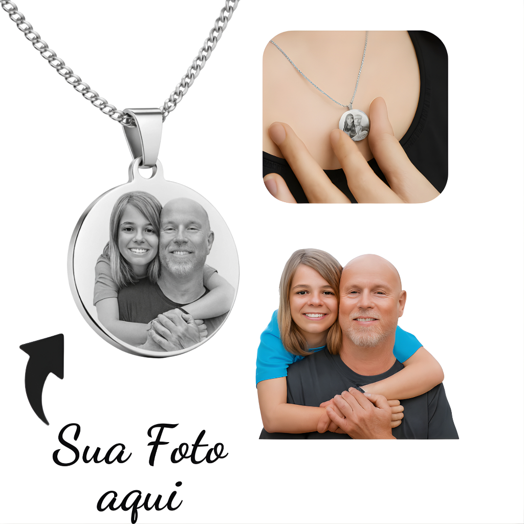 Colar medalha personalizada Foto gravação a laser Família Amor Avó Pai Mãe Namorado Casal em Oferta na Shopee