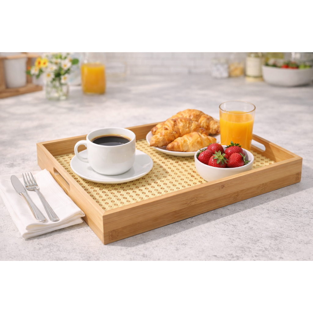 Bandeja Retangular De Bambu e Textura Palhinha Indiana Sustentável- Oikos 39 cm